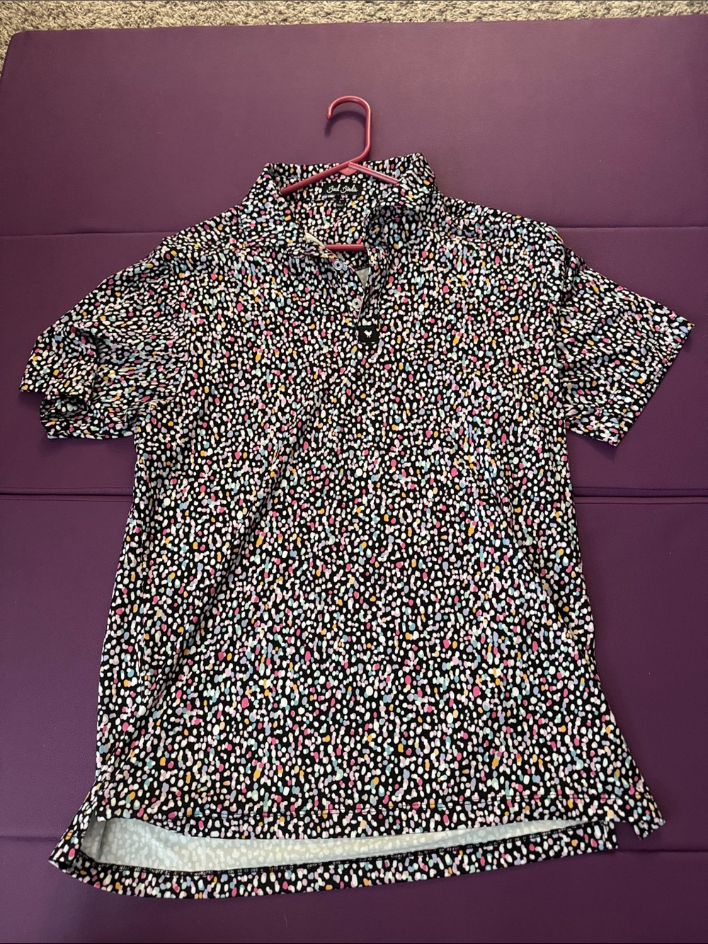 Bad Birdie Black Polo with Multicolor Confetti Print